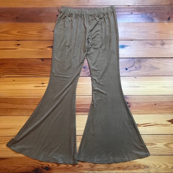 A'Reve Beige Suede Stretch Flare Pants, EUC, L - Picture 9 of 10